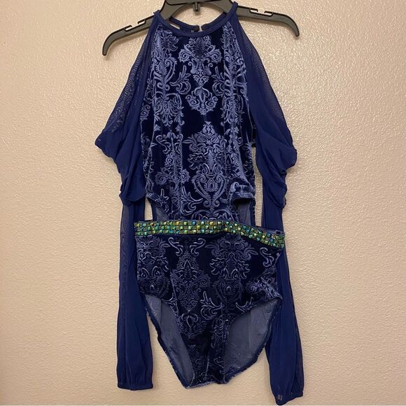 WEISSMAN Dance costume blue poet sleeve rhinestone Heathens 10861 adult MA - Picture 2 of 10